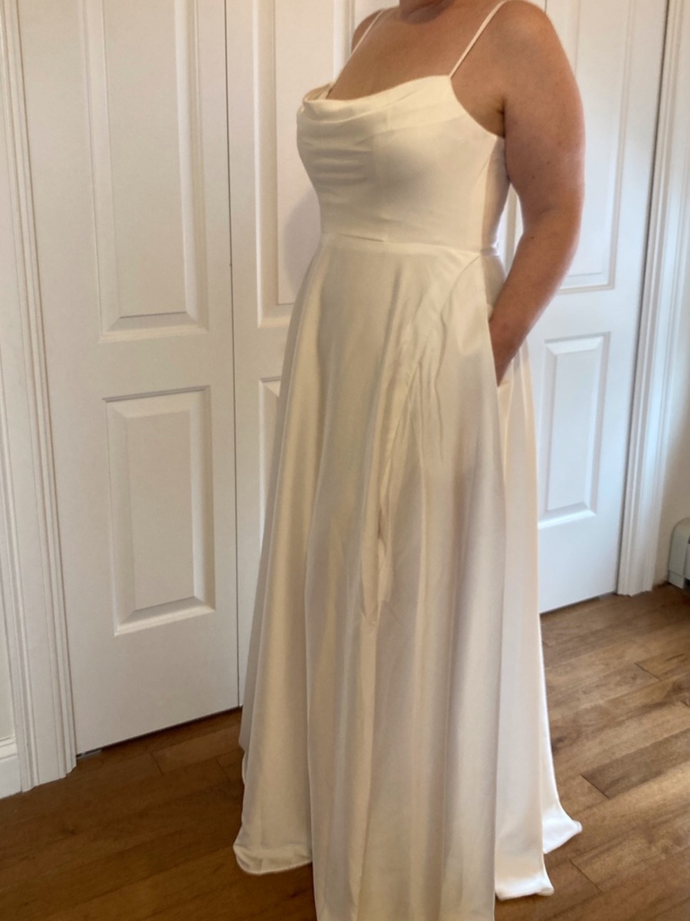 Azazi Elle White Formal Dress Wedding Maxi Dress Pockets